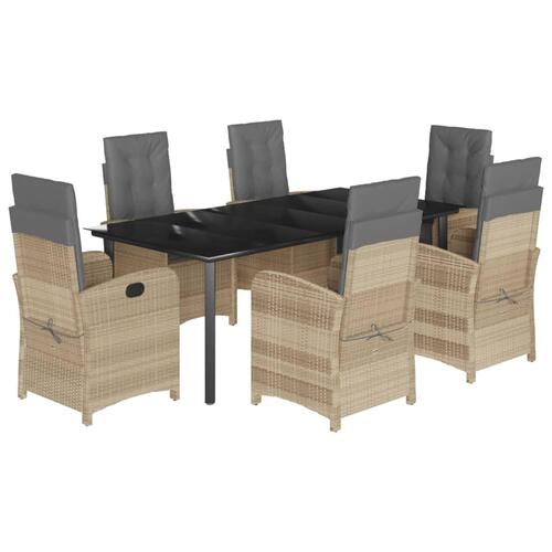 Spisebordssæt til haven 7 dele med hynder polyrattan beige