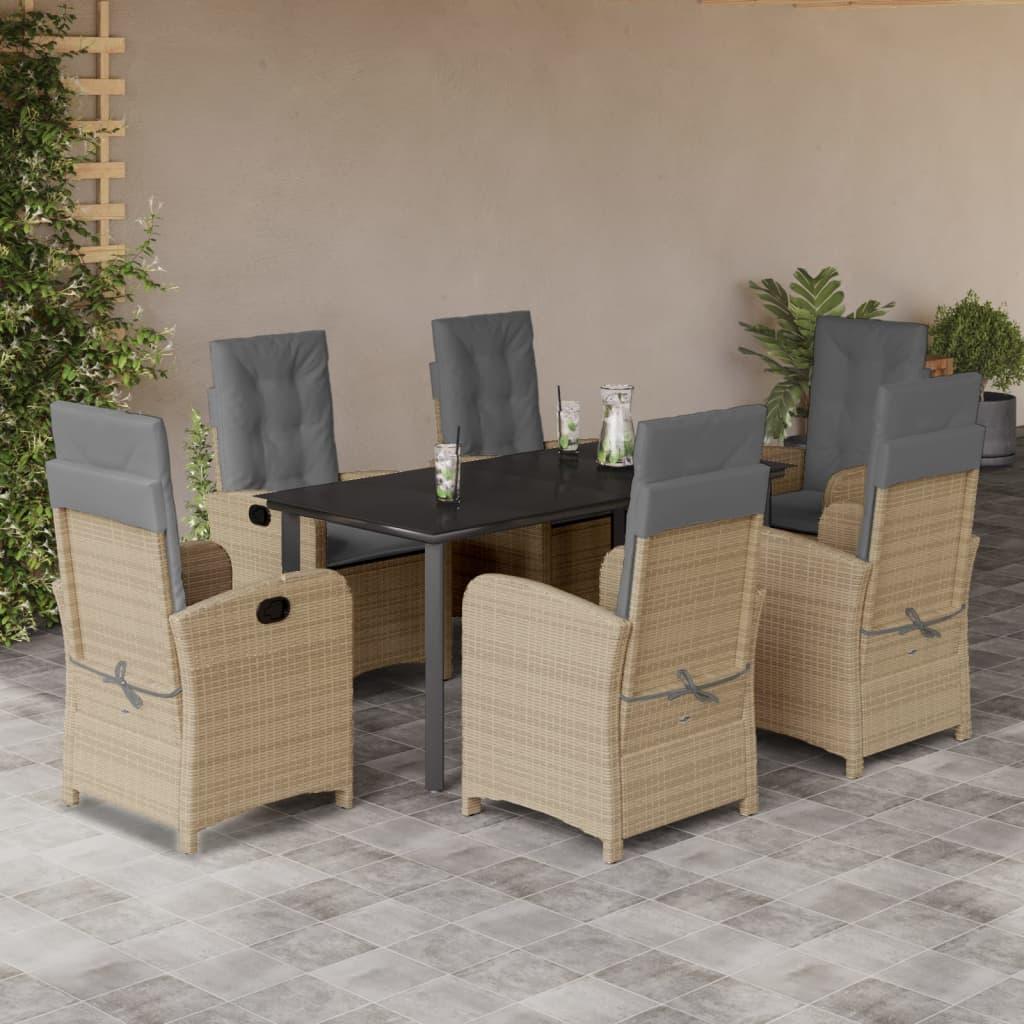 Spisebordssæt til haven 7 dele med hynder polyrattan beige