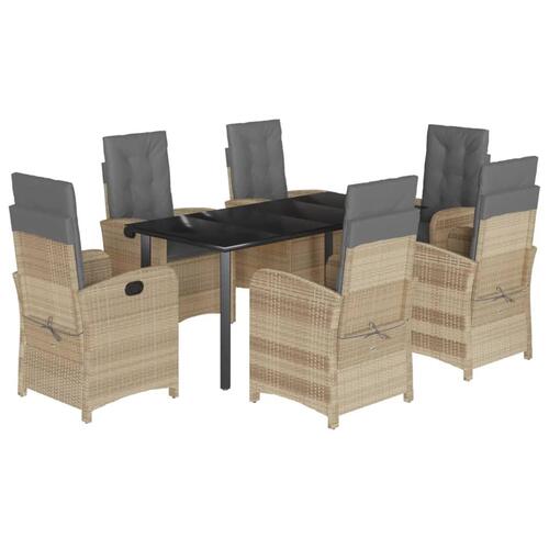 Spisebordssæt til haven 7 dele med hynder polyrattan beige