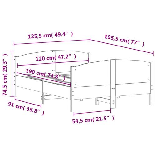 Sengeramme uden madras 120x190 cm massivt fyrretræ hvid