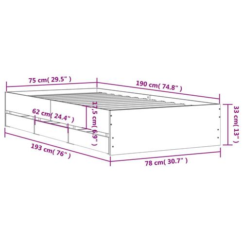 Sengeramme med skuffer 75x190 cm konstrueret træ grå sonoma-eg