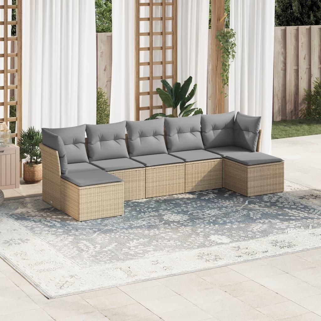 Sofasæt til haven 7 dele med hynder polyrattan beige