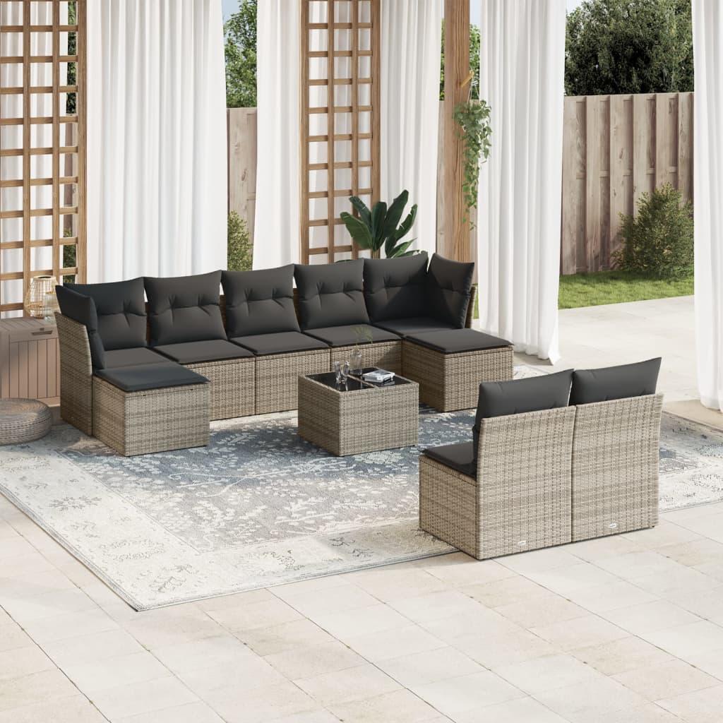 Sofasæt til haven 10 dele med hynder polyrattan grå