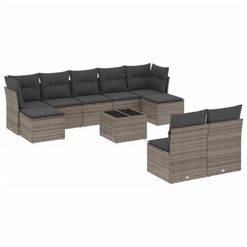 Sofasæt til haven 10 dele med hynder polyrattan grå
