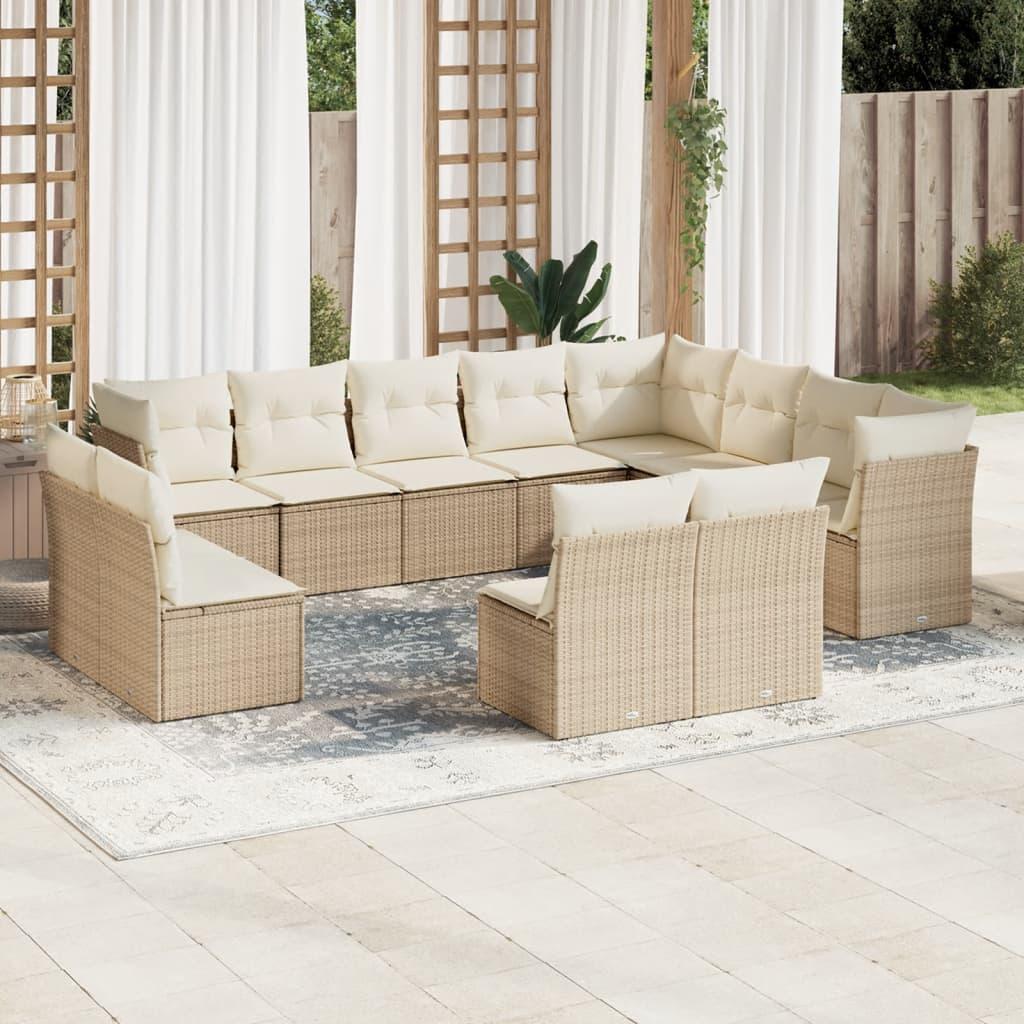 Sofasæt til haven 12 dele med hynder polyrattan beige