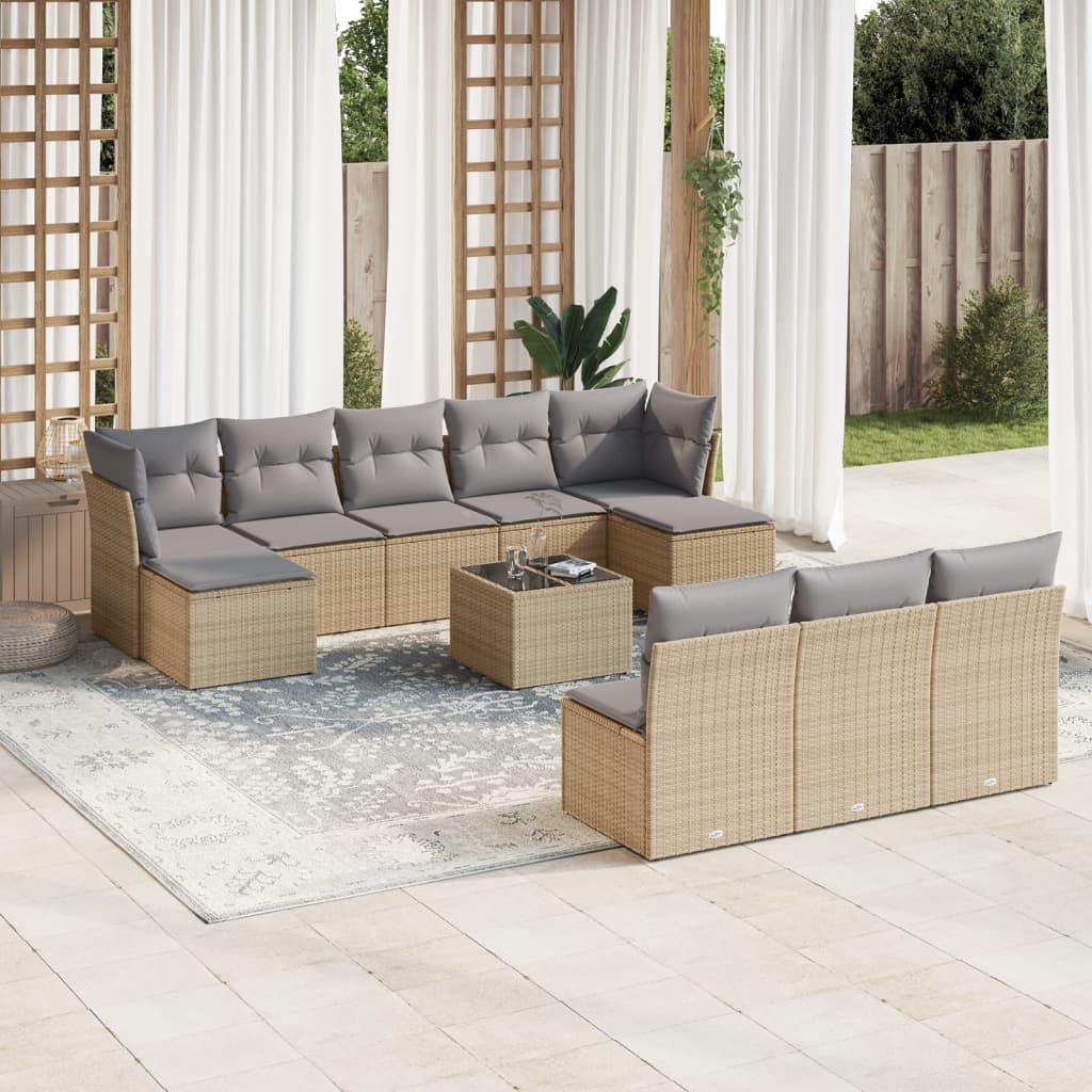 Sofasæt til haven 11 dele med hynder polyrattan beige
