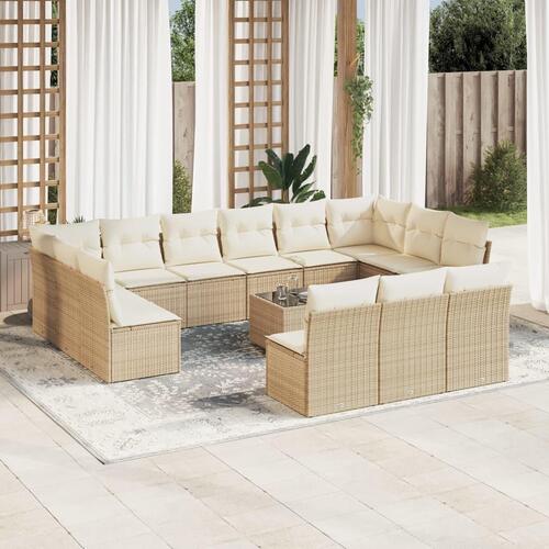 Sofasæt til haven 14 dele med hynder polyrattan beige