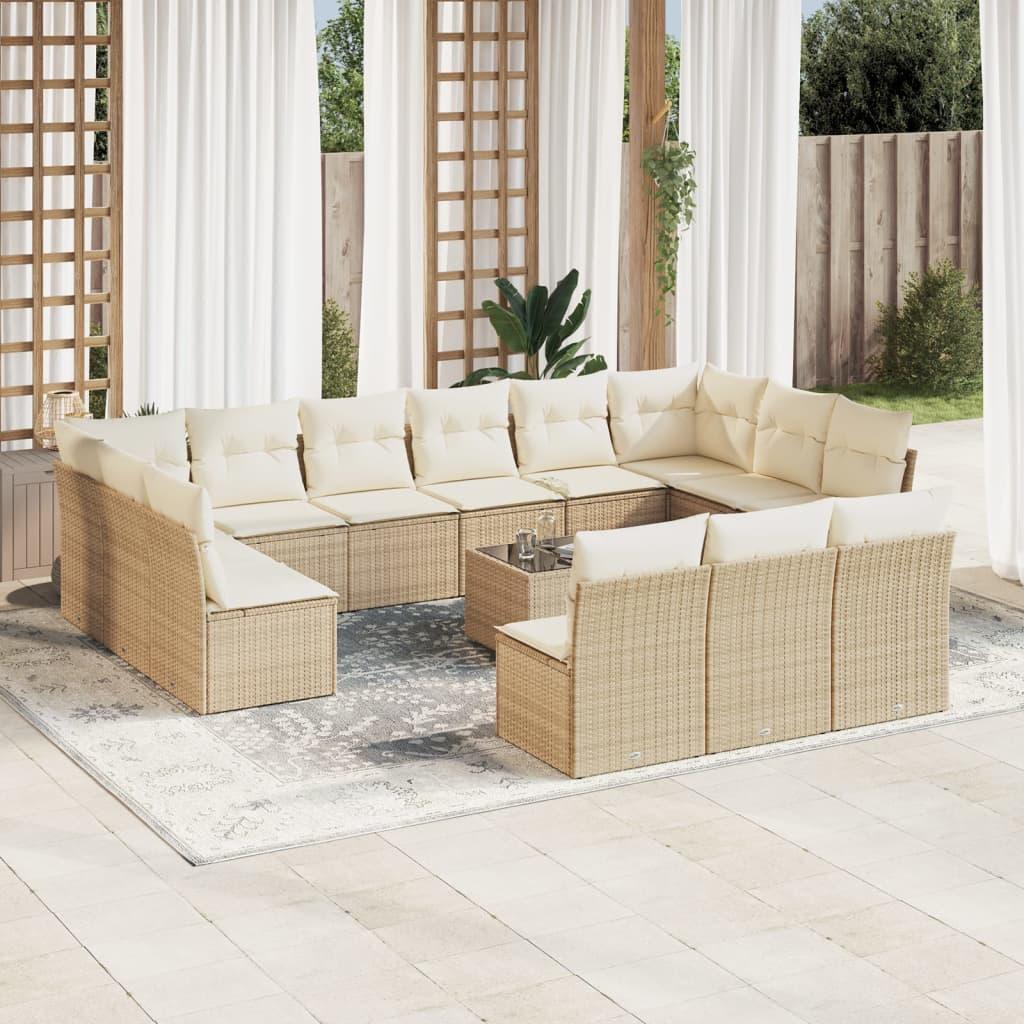 Sofasæt til haven 14 dele med hynder polyrattan beige