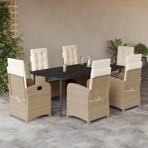 Spisebordssæt til haven 7 dele med hynder polyrattan beige