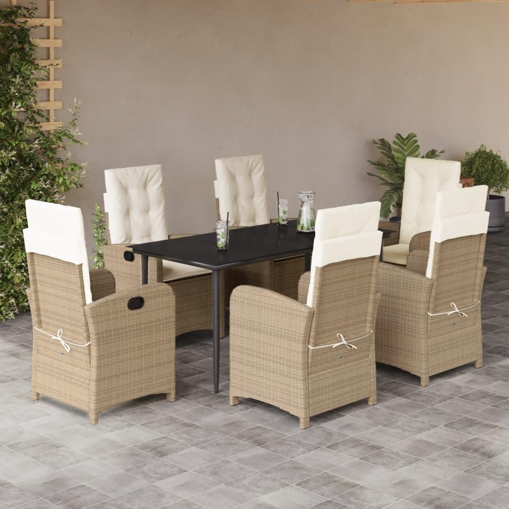 Spisebordssæt til haven 7 dele med hynder polyrattan beige