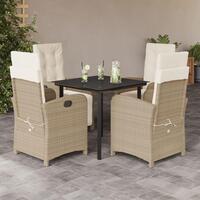 Spisebordssæt til haven 5 dele med hynder polyrattan beige
