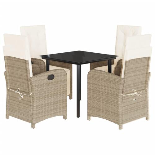 Spisebordssæt til haven 5 dele med hynder polyrattan beige