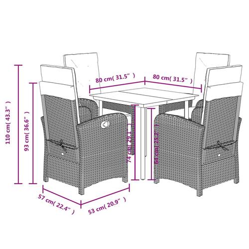 Spisebordssæt til haven 5 dele med hynder polyrattan beige