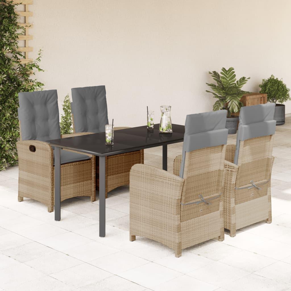 Spisebordssæt til haven 5 dele med hynder polyrattan beige