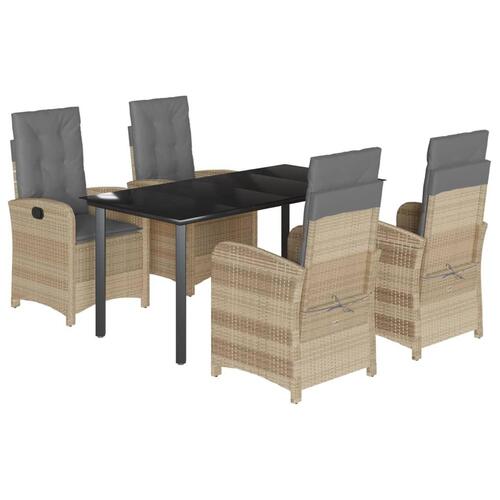Spisebordssæt til haven 5 dele med hynder polyrattan beige