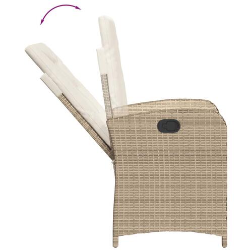 Spisebordssæt til haven 3 dele med hynder polyrattan beige