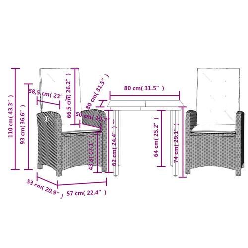 Spisebordssæt til haven 3 dele med hynder polyrattan beige