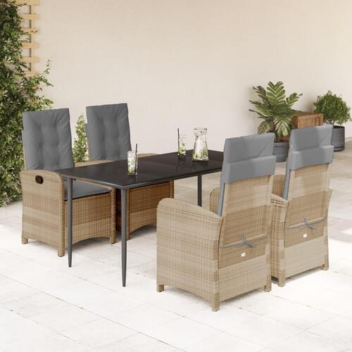 Spisebordssæt til haven 5 dele med hynder polyrattan beige