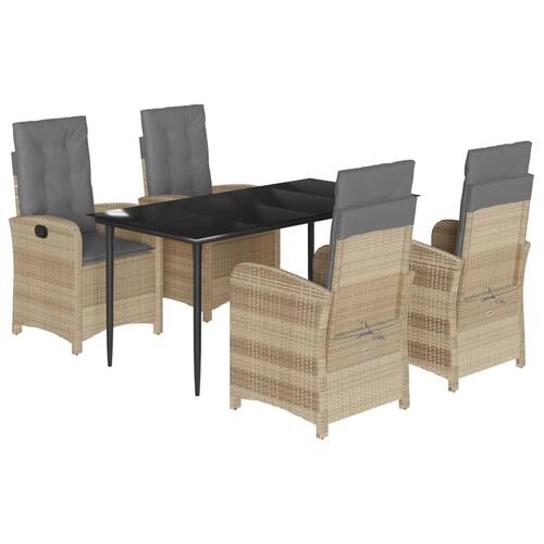 Spisebordssæt til haven 5 dele med hynder polyrattan beige