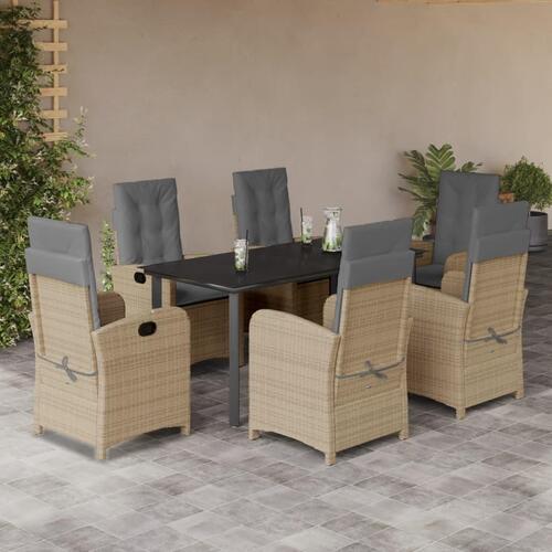 Spisebordssæt til haven 7 dele med hynder polyrattan beige