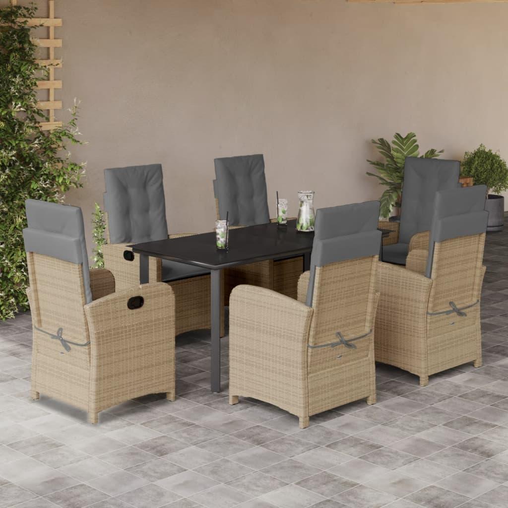 Spisebordssæt til haven 7 dele med hynder polyrattan beige