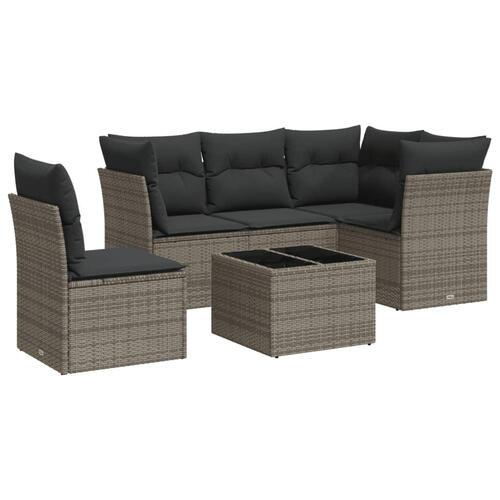 Sofasæt til haven 6 dele med hynder polyrattan grå
