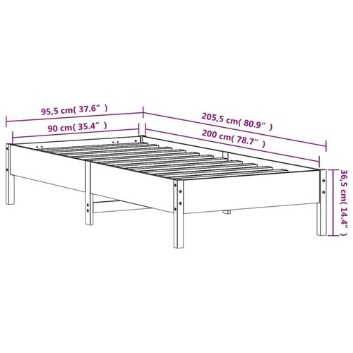Sengeramme uden madras 90x200 cm massivt fyrretræ