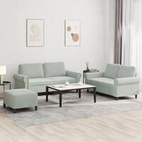 3 personers sofa med hynder velour lysegrå