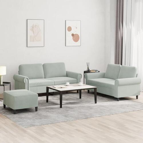 3 personers sofa med hynder velour lysegrå
