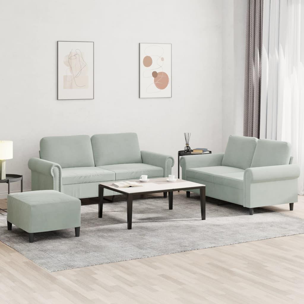 3 personers sofa med hynder velour lysegrå