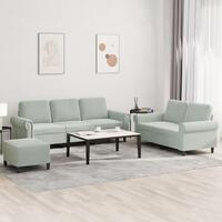 3 personers sofa med hynder velour lysegrå
