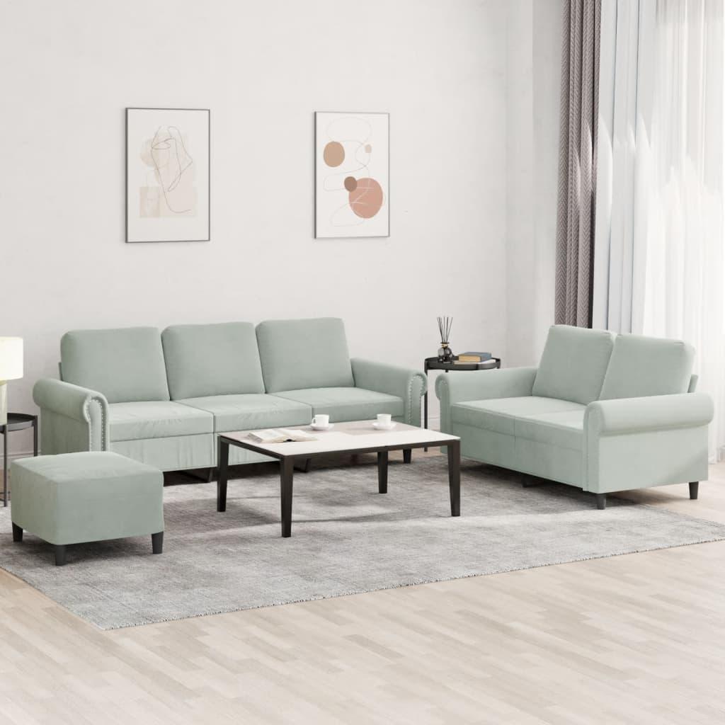 3 personers sofa med hynder velour lysegrå
