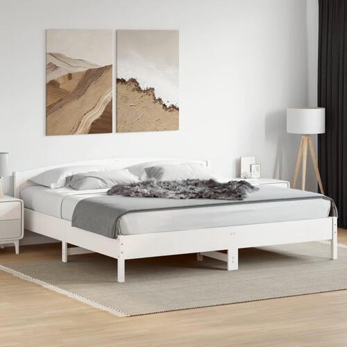 Sengeramme uden madras 200x200 cm massivt fyrretræ hvid