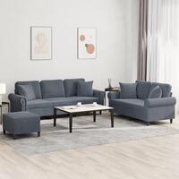 3 personers sofa med puder velour mørkegrå