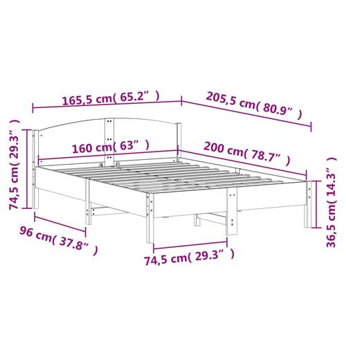 Sengeramme uden madras 160x200 cm massivt fyrretræ