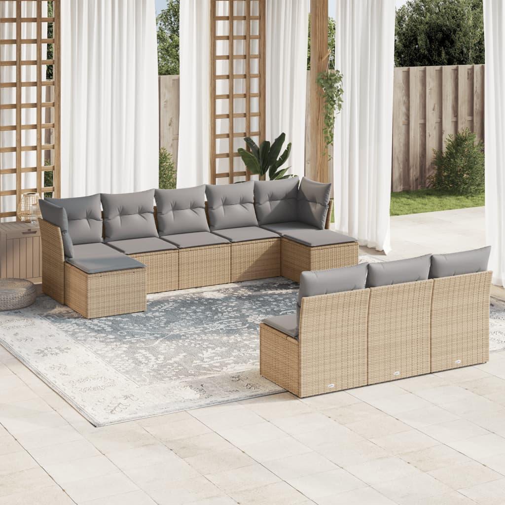 Sofasæt til haven 10 dele med hynder polyrattan beige
