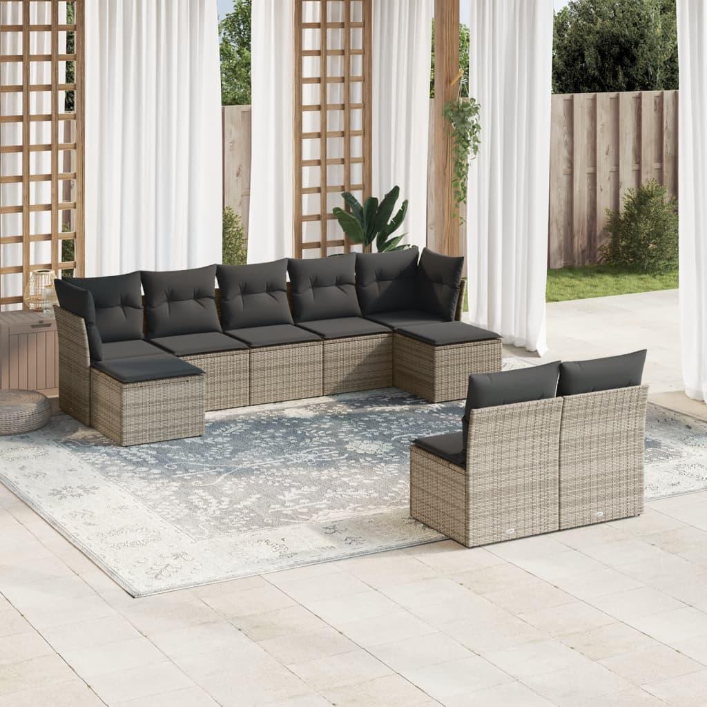 Sofasæt til haven 9 dele med hynder polyrattan grå