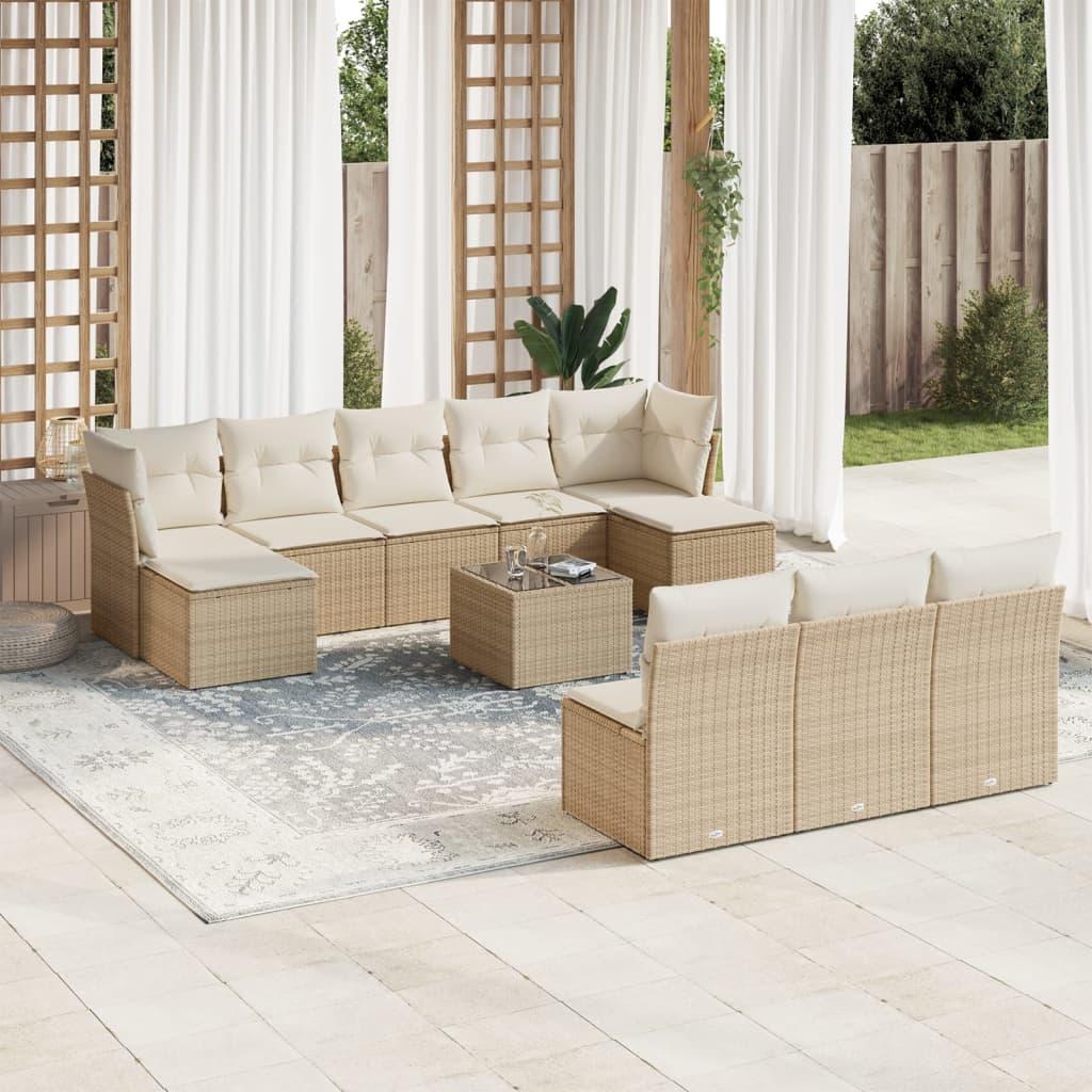 Sofasæt til haven 11 dele med hynder polyrattan beige