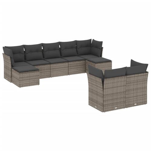 Sofasæt til haven 9 dele med hynder polyrattan grå