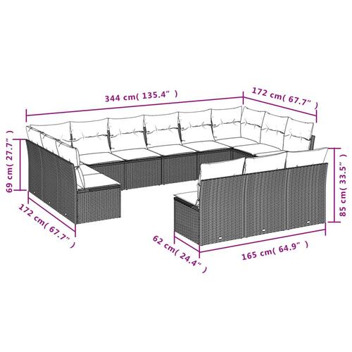 Sofasæt til haven 13 dele med hynder polyrattan beige