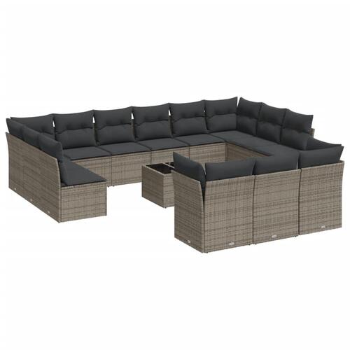 Sofasæt til haven 14 dele med hynder polyrattan grå