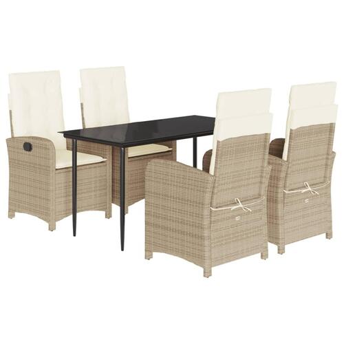 Spisebordssæt til haven 5 dele med hynder polyrattan beige