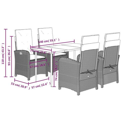 Spisebordssæt til haven 5 dele med hynder polyrattan beige