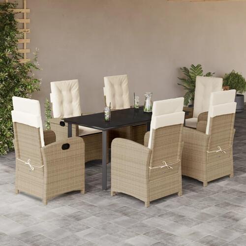 Spisebordssæt til haven 7 dele med hynder polyrattan beige