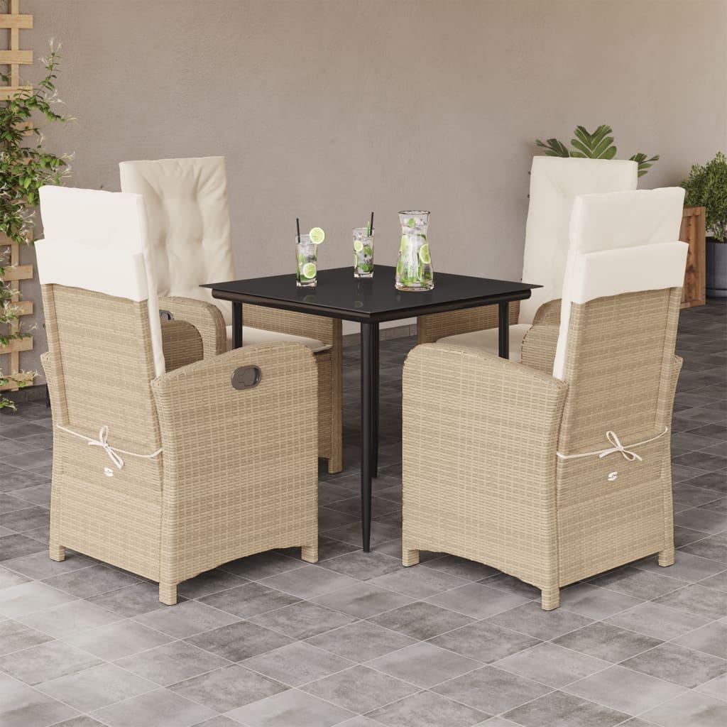 Spisebordssæt til haven 5 dele med hynder polyrattan beige