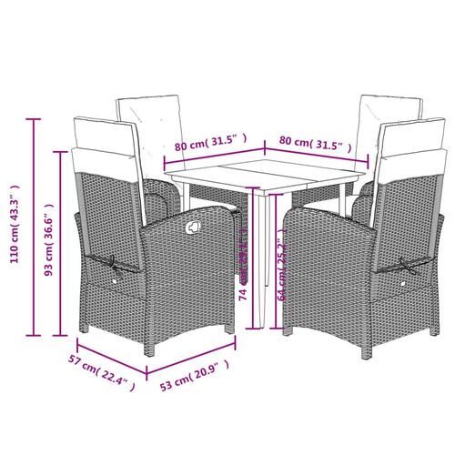Spisebordssæt til haven 5 dele med hynder polyrattan beige