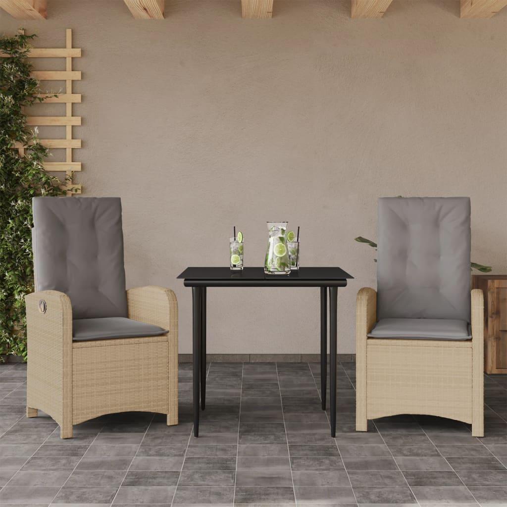 Spisebordssæt til haven 3 dele med hynder polyrattan beige
