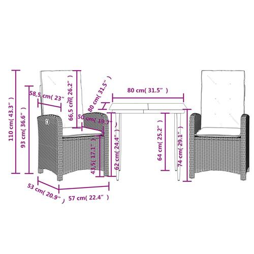 Spisebordssæt til haven 3 dele med hynder polyrattan beige