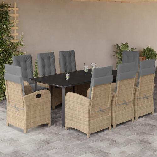 Spisebordssæt til haven 9 dele med hynder polyrattan beige