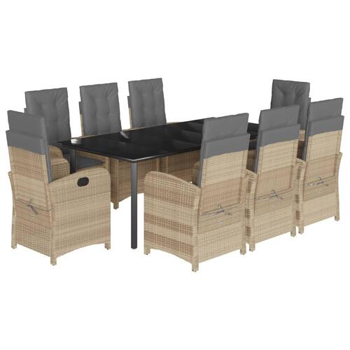 Spisebordssæt til haven 9 dele med hynder polyrattan beige